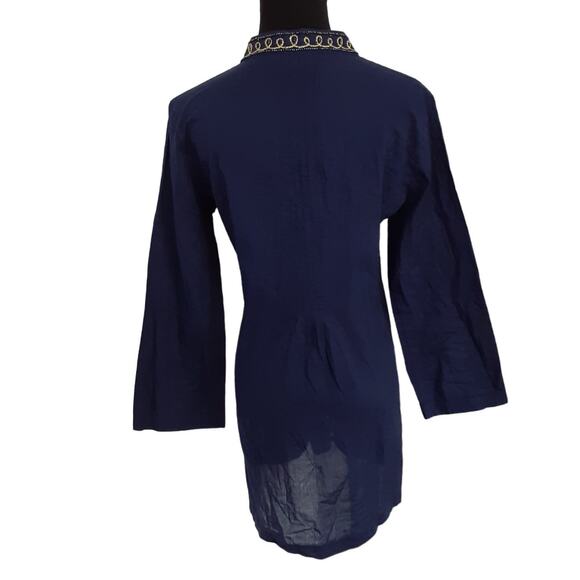 Lilly Pulitzer Sarasota Tunic Top Navy Blue Beaded Soutache Embroidered Womens S - Picture 2 of 14